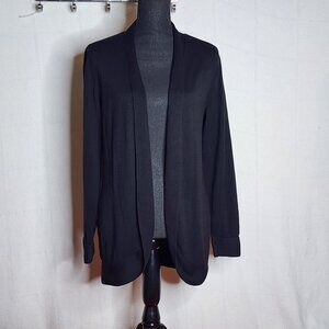 Chicos Black Viscose Cotton LS Ltwt Open Front Ruched Cardigan Chico 3 US XL 16